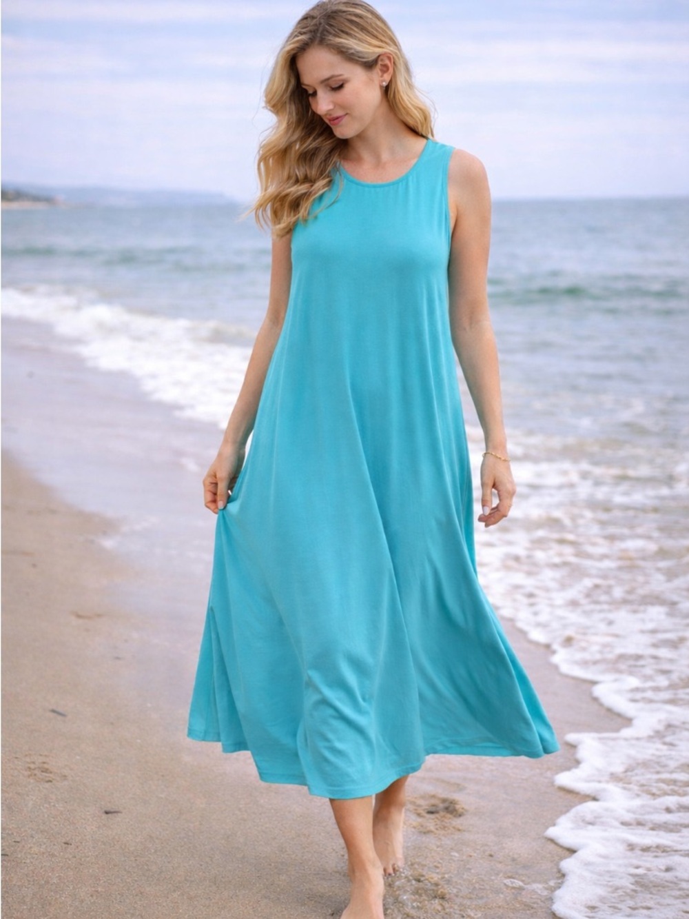 Appleseed’s Aqua Blue Maxi Sundress 🌊 Sleeveless Tank Dress Flowy Beach Casual